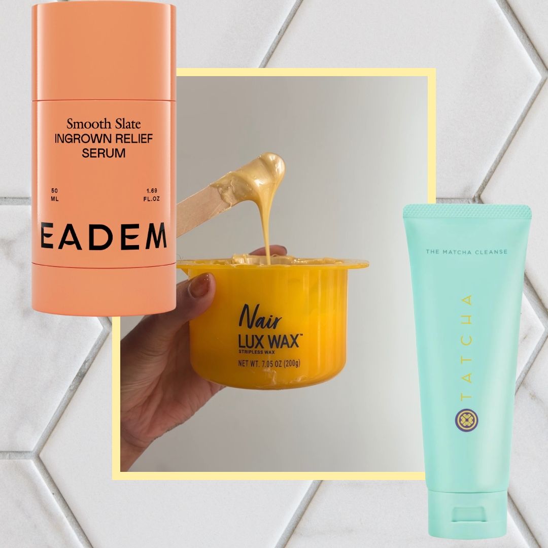 girl holding wax with other hair removal products