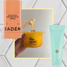 girl holding wax with other hair removal products