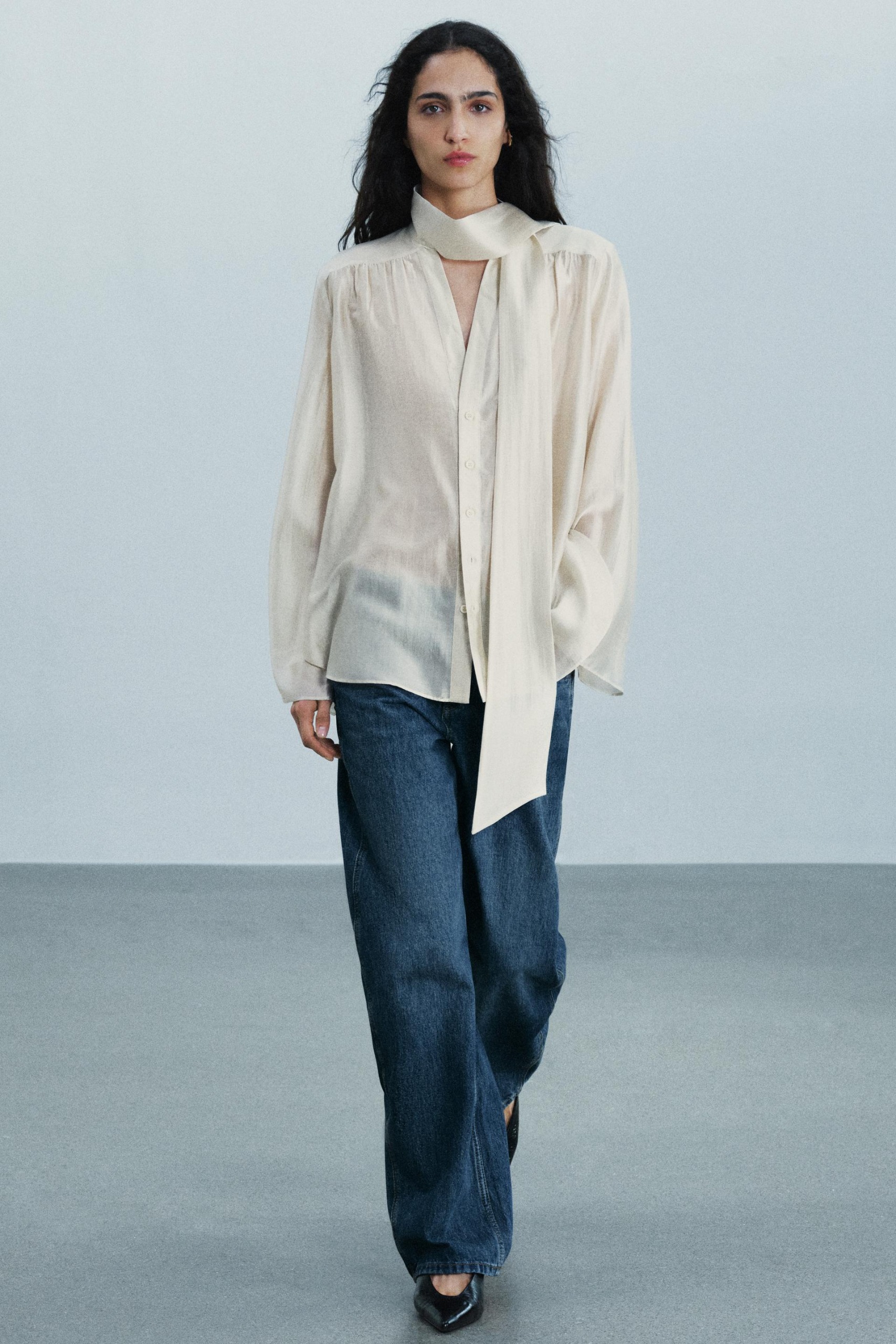 Zw Collection Scarf Shirt - Ecru - Xs