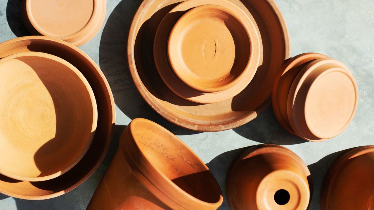 Studio shot of terra cotta pots