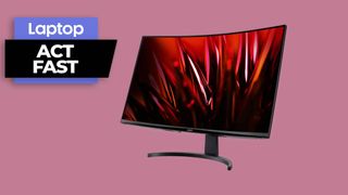 Acer 32-inch curved monitor deal against a pink background