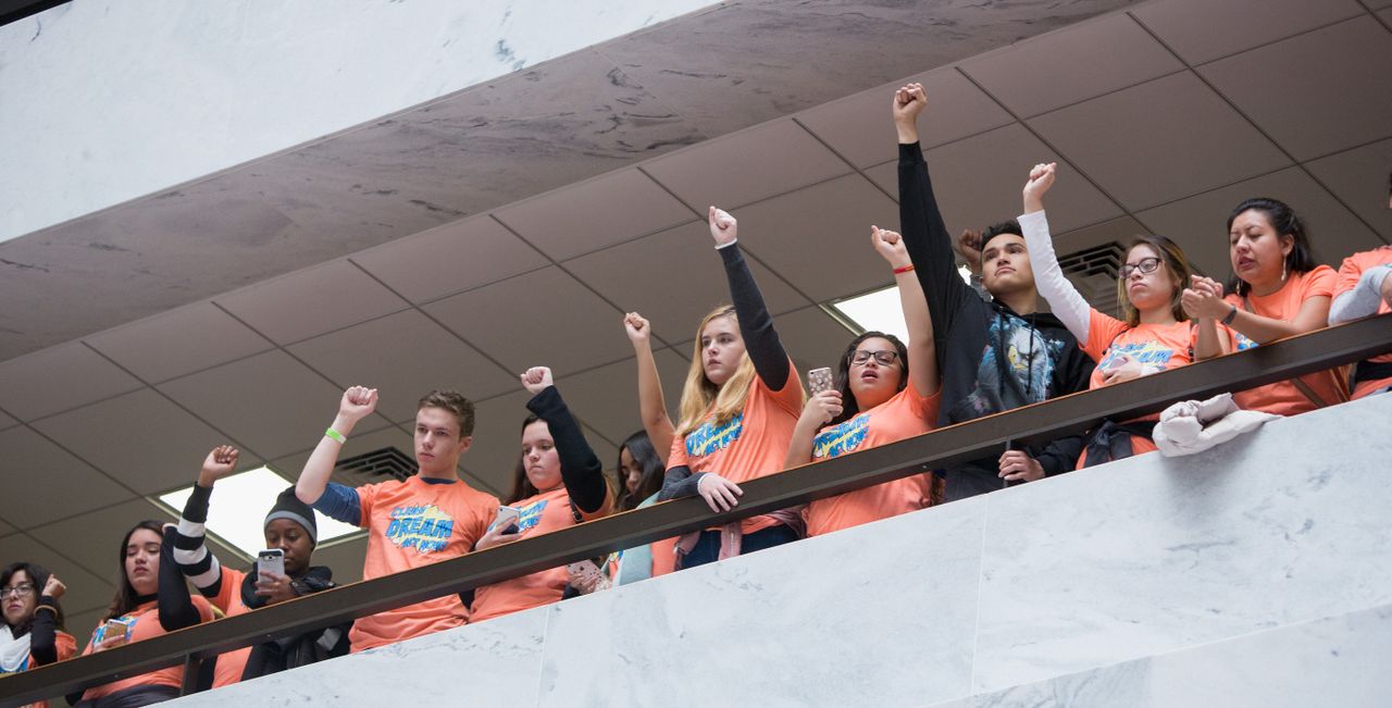 Immigration activists rally for a clean Dream Act. 