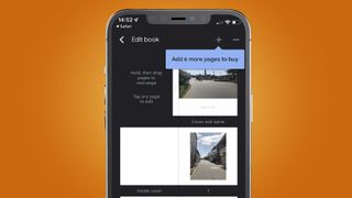 An iPhone screen showing the creation of a Google Photos book