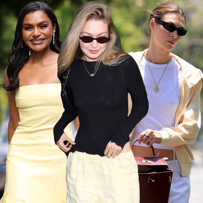collage of celebrities wearing the butter yellow trend in 2026