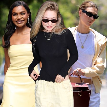 collage of celebrities wearing the butter yellow trend in 2026