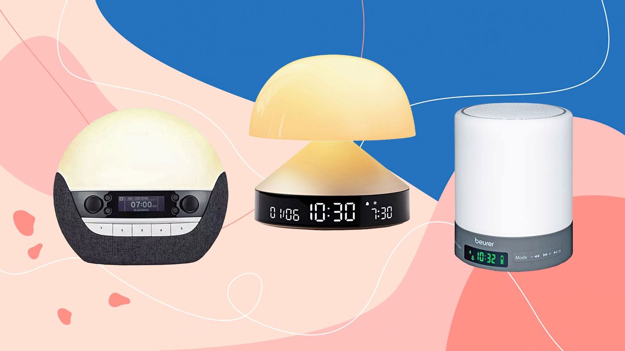 sunrise alarm clocks on coloured backdrop