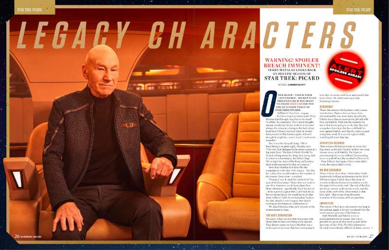 Jean-Luc Picard sitting in the captain's chair.