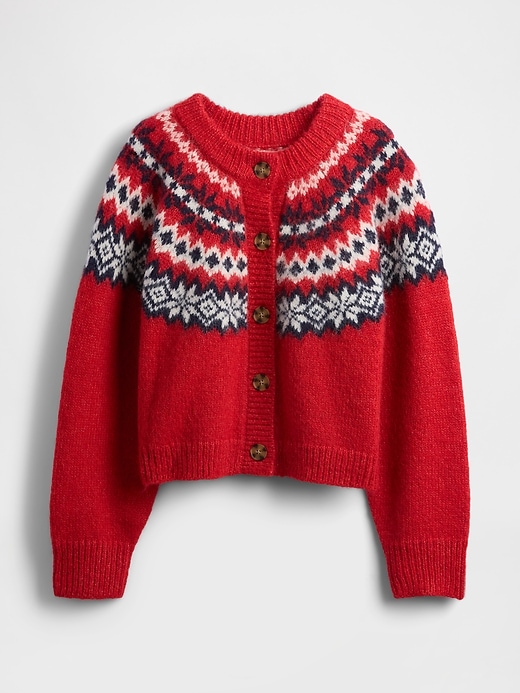Fuzzy Fair Isle Cardigan Sweater