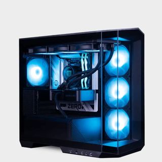 A Maingear Zero Ruby with Blue RGB lighting on a plain background