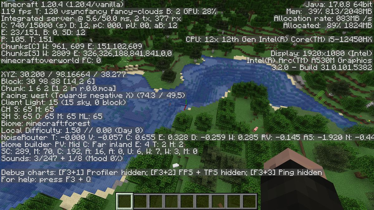 Lenovo LOQ 15IAX9I running Minecraft