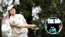 Rose Zhang hits a tee shot with a driver