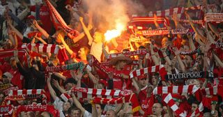 Liverpool supporters cheer prior to during the UEFA Champions League football final AC Milan Liverpool, 25 May 2005 at the Ataturk stadium in Istanbul.