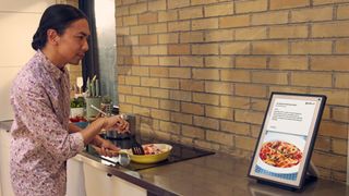 The Amazon Echo Show 15 being used to follow along a recipe
