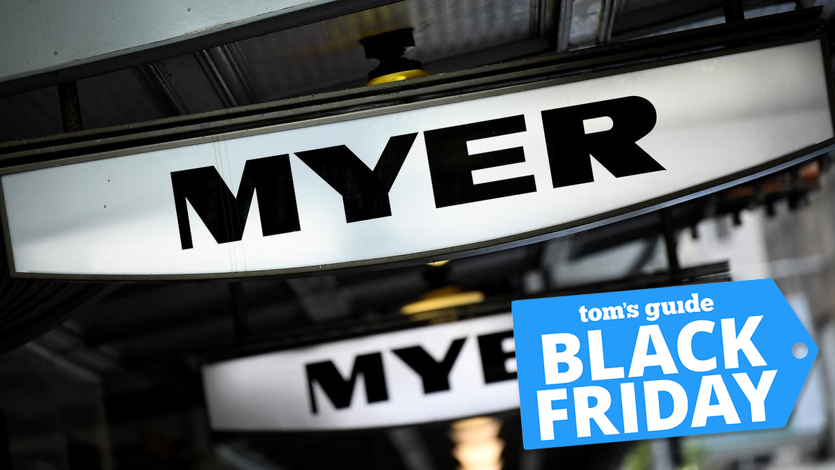 Myer logo with Tom&#039;s Guide Black Friday badge on bottom right corner