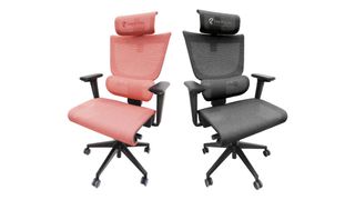 ErgoTune Supreme V3 office chairs in charcoal black and coral red