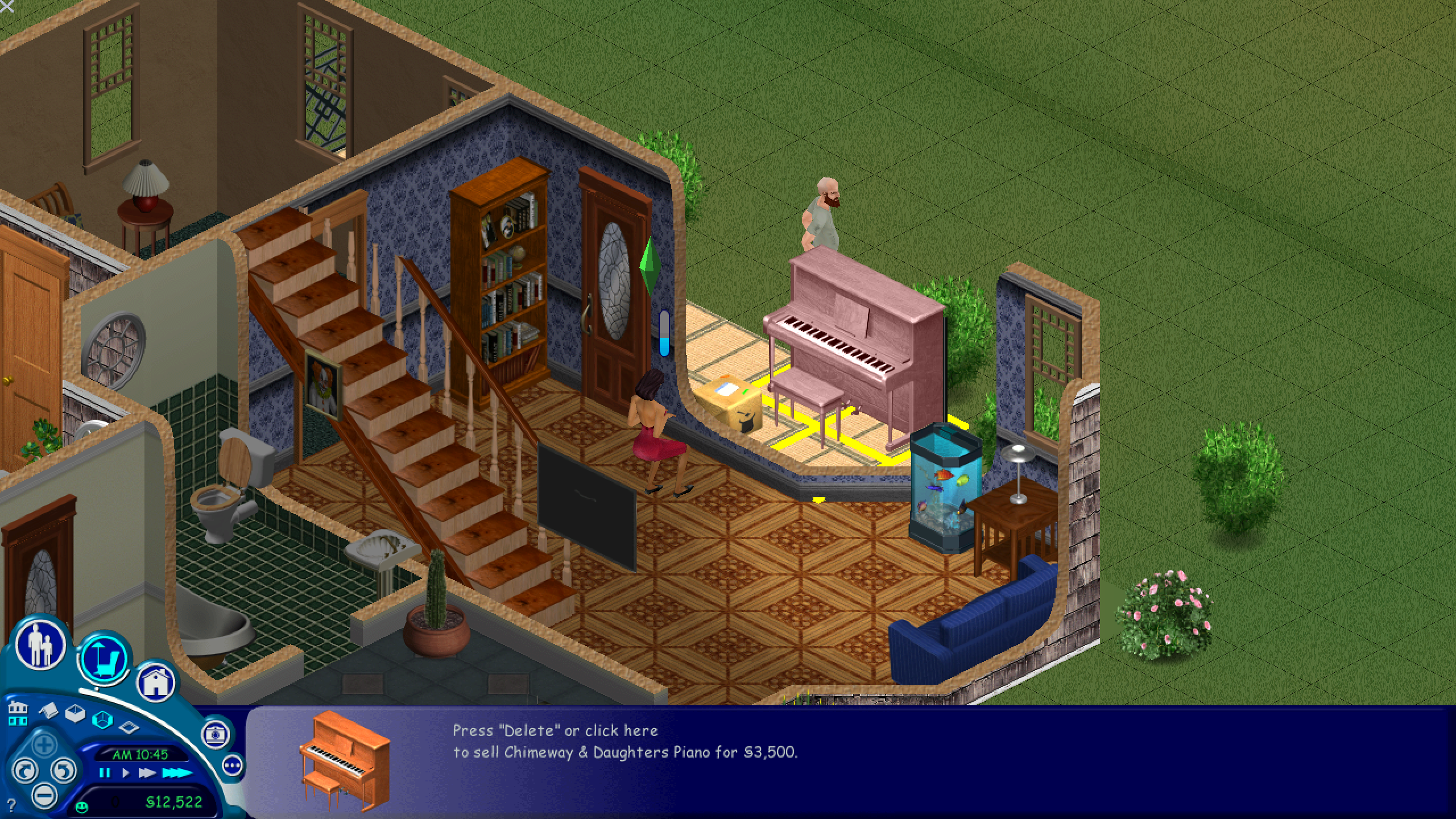 The Sims - using the move object cheat to move a piano while Bella is playing it