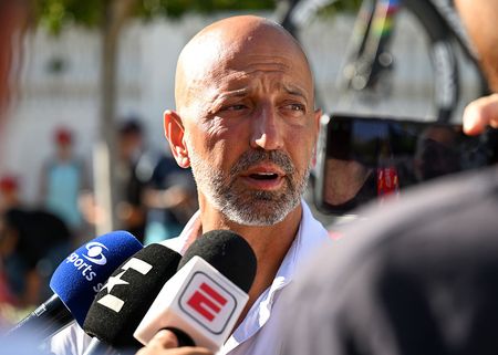 XERACO, SPAIN - AUGUST 29: Team manager of UAE Team Emirates, Matxin Joxean Fernandez of Spain meets the media press after the La Vuelta - 81st Tour of Spain 2026, Stage 8 a 171km stage from Pucol to Xeraco / #UCIWT / on August 29, 2026 in Xeraco, Spain. (Photo by Tim de Waele/Getty Images)