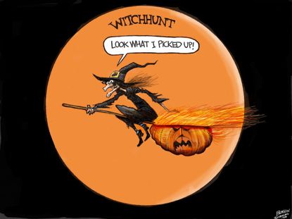 Political Cartoon U.S. Witch Hunt Trump Pumpkin