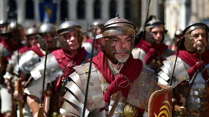 People dressed as Roman centurions