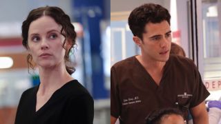 Sarah Ramos as Dr. Caitlin Lenox and Darren Barnet as Dr. John Frost in Chicago Med Season 10x01