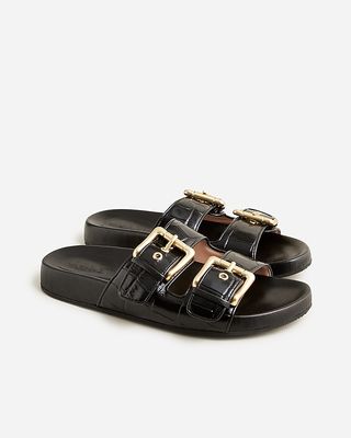 Two-Strap Buckle Sandals In Croc-Embossed Leather