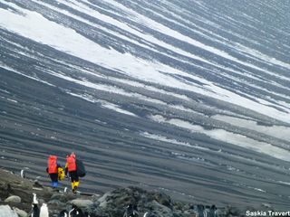 Gemma Clucas and Tom Hart collect samples in the South Sandwich Islands