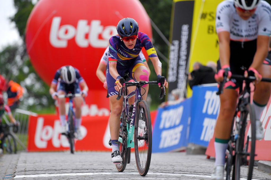 GERAARDSBERGEN BELGIUM JUNE 25 Alena Amialiusik of Belarus and Team CanyonSRAM Racing at arrival during the 9th Lotto Belgium Tour 2021 Stage 3 a 1011km stage from Geraardsbergen to Geraardsbergen 101m LottoBelgTour LottoBelgiumTour on June 25 2021 in Geraardsbergen Belgium Photo by Luc ClaessenGetty Images