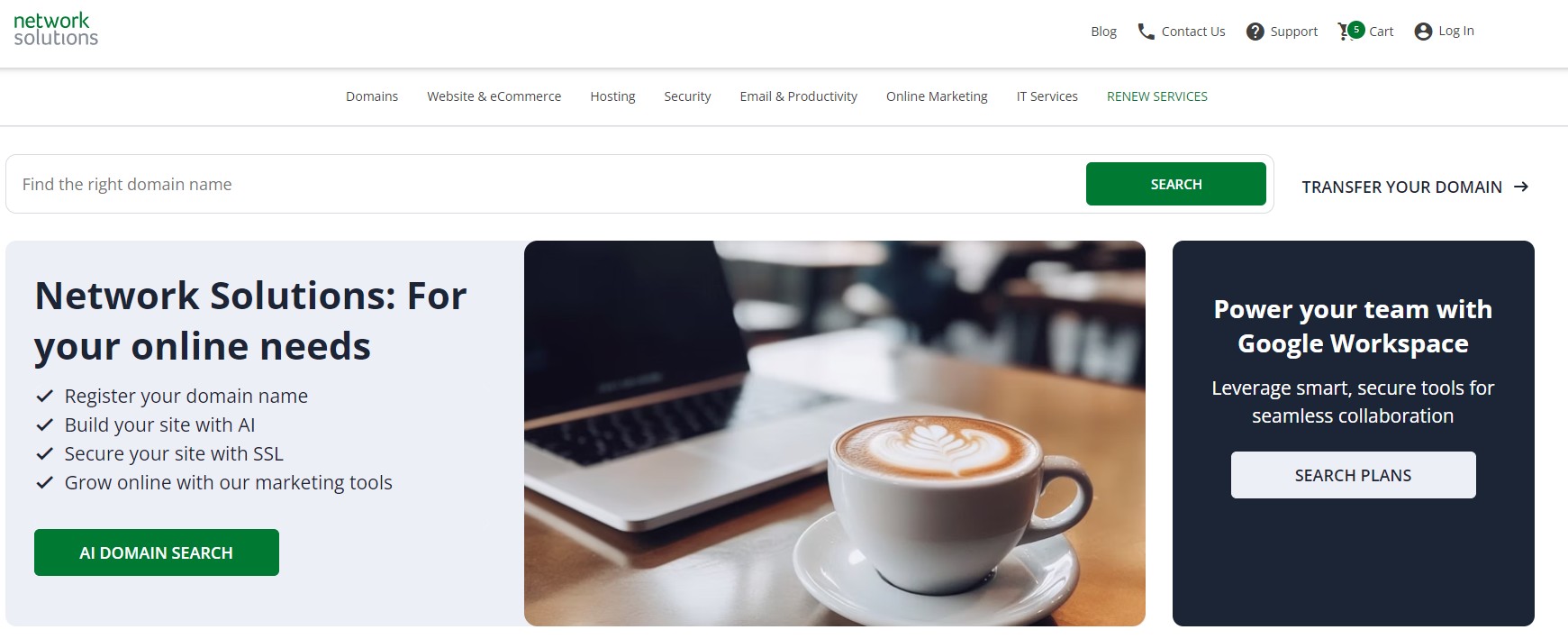 An image of Network Solutions' landing page