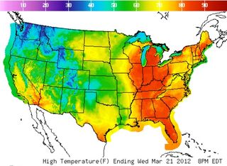 temperature map, high temperatures today, record temps today, where is it hot today, does this mean summer will be hot, predicting summer temperature, weather, earth, environment