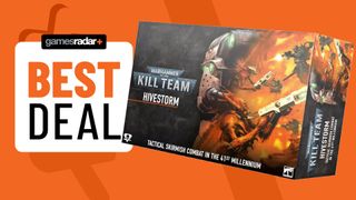 Kill Team: Hivestorm box beside a &#039;best deal&#039; badge, against an orange background