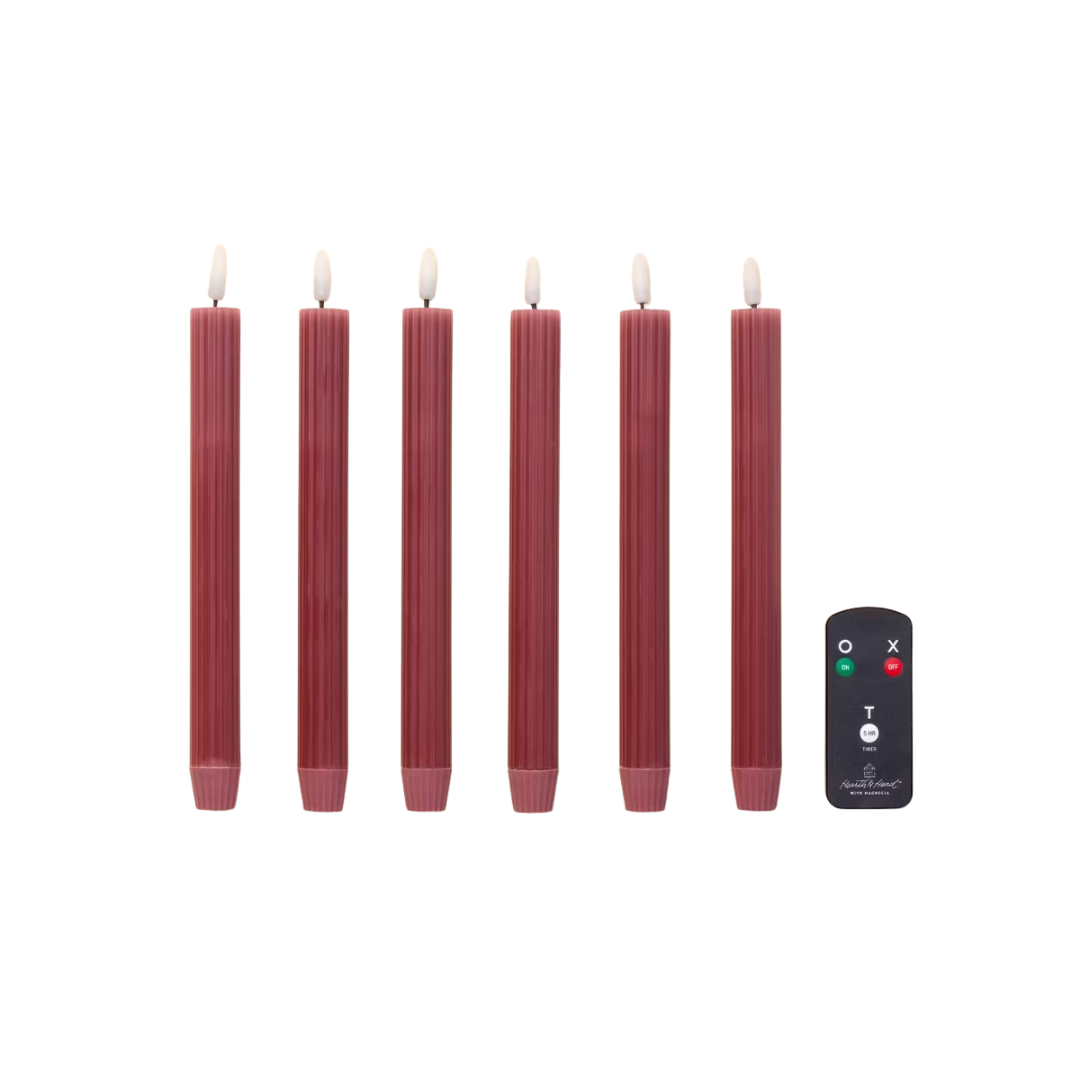 6pk Ribbed Flameless Taper Candles - Hearth U0026 Hand&amp;trade; With Magnolia