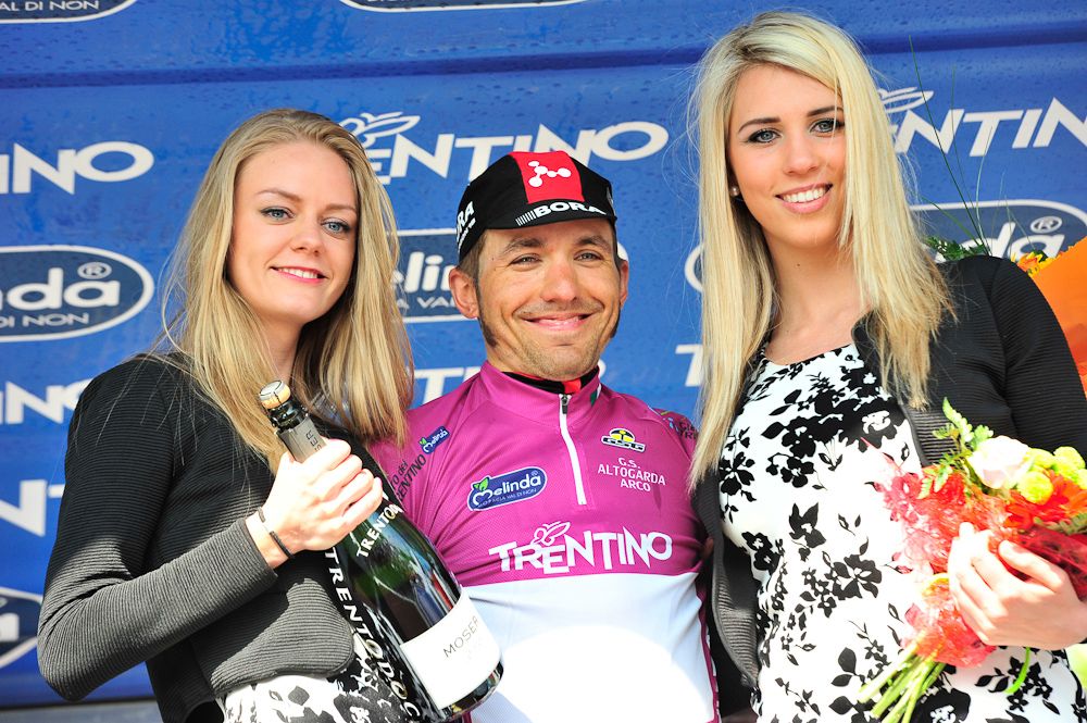 Cesare Benedetti on the podium at Giro del Trentino.