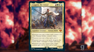 Magic: The Gathering card showing details of the card, Aragorn, the Uniter