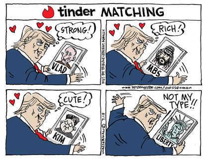 Political Cartoon U.S. Trump Tinder Not My Type Putin MBS Kim Jong Un