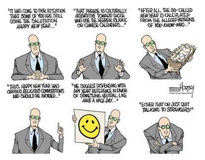 Editorial cartoon U.S. political correctness new years