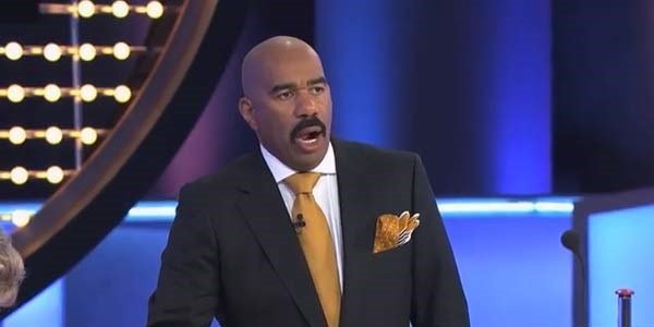 Steve Harvey's signature look after hearing a contestant give an ill-informed answer on Family Feud