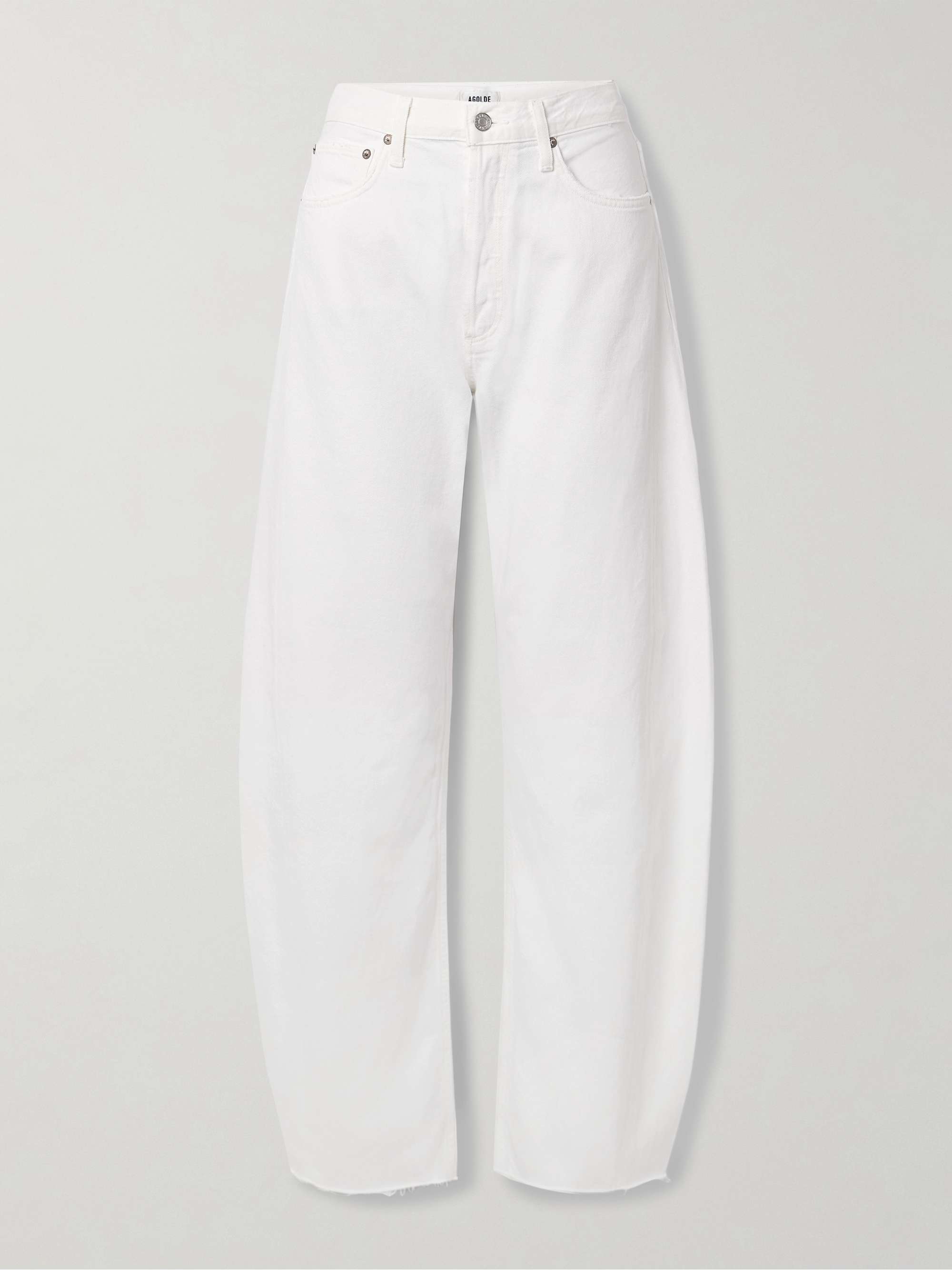 Luna Frayed High-Rise Barrel-Leg Jeans