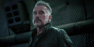 Arnold Schwarzengger's T-800 glaring in Terminator: Dark Fate