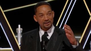 Will Smith accepting his Oscar for King Richard at the 2022 Academy Awards