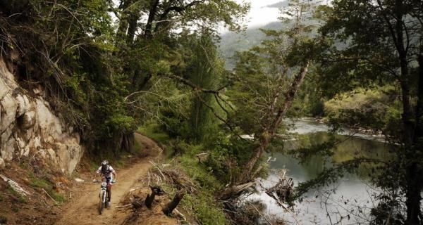 A racer on a riverside track