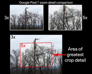 Comparing zoom detail between 3x and 5x on a Google Pixel 7 Pro