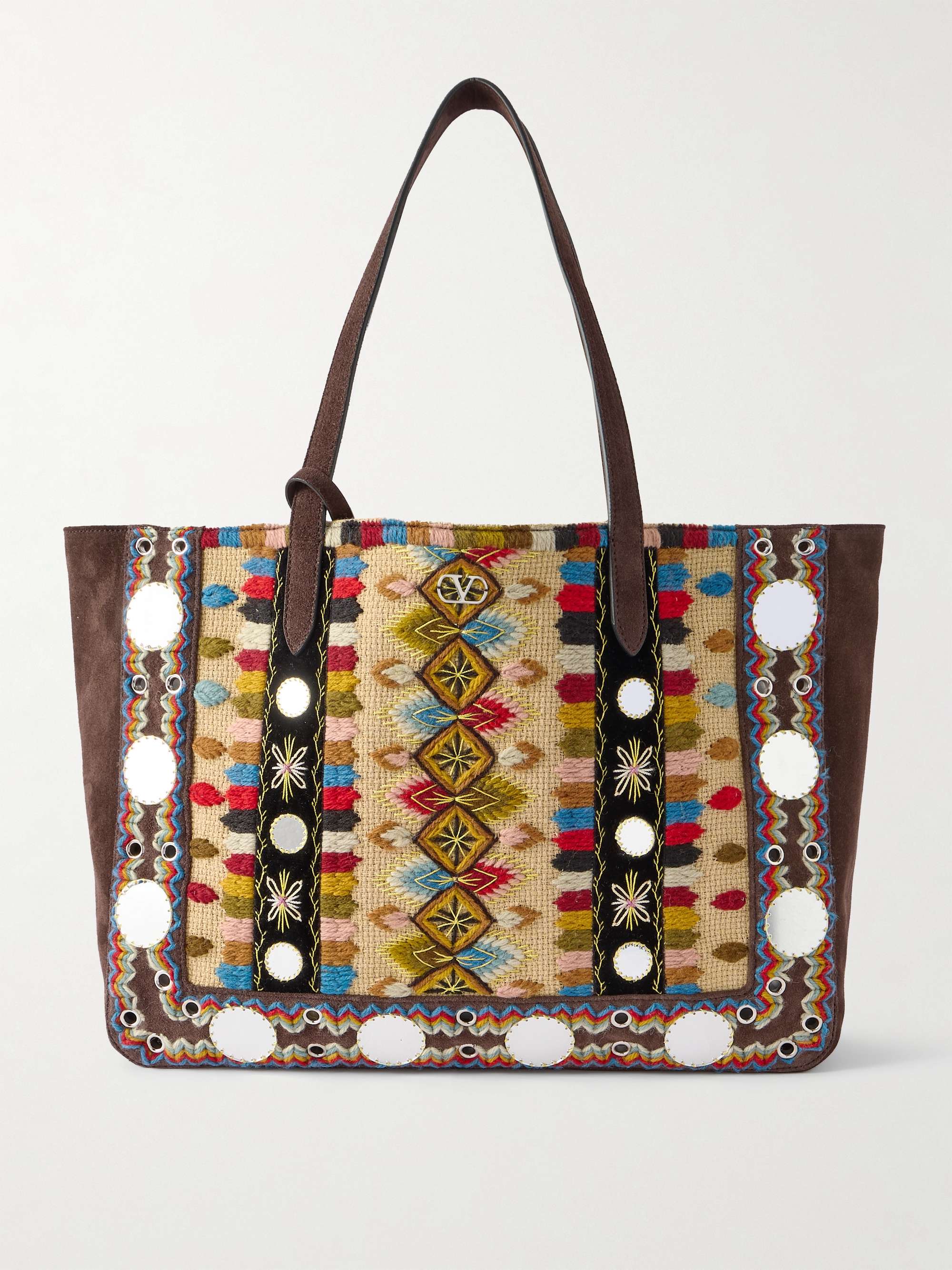 Nellcôte Embellished Embroidered Suede, Canvas and Velvet Tote