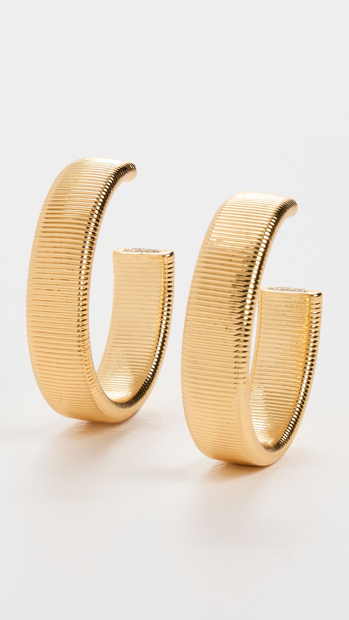 Gold Ribbed Post Hoop Earrings