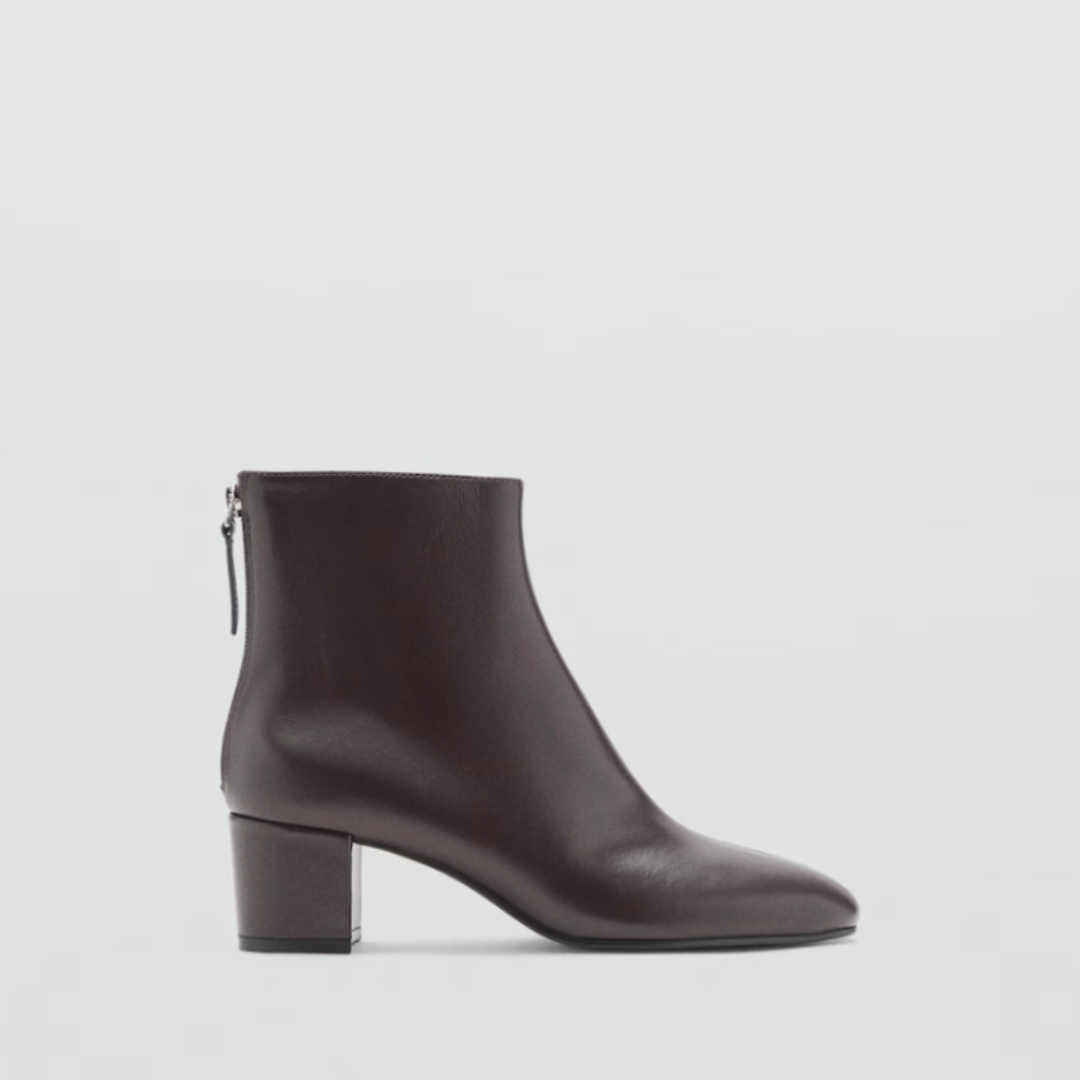 MANGO, Leather Ankle Boots With Block Heel