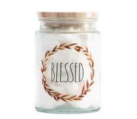 RAE DUNN 'Blessed' Glass Jar with Cotton Balls for $7.99, at TJ Maxx