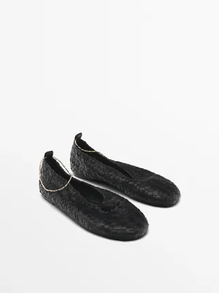 massimo dutti, Braided ballet flats with ankle strap