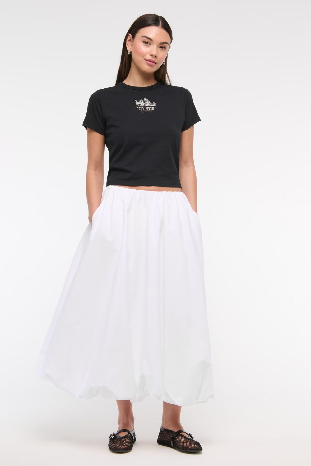 abercrombie Mid Rise Bubble Hem Maxi Skirt