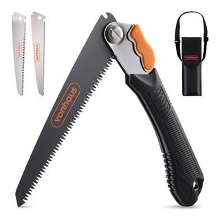 Vonhaus Pruning Saw – Folding Hand Saw With 3 Blades, Safety Lock, Storage Pouch, Textured Handle – Portable, Handheld & Lightweight for Tree Pruning, Camping, Garden Jobs, Metals, Plastics & More