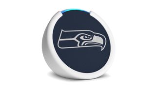 Amazon Echo Pop, Seattle Seahawks face plate and sleeve.