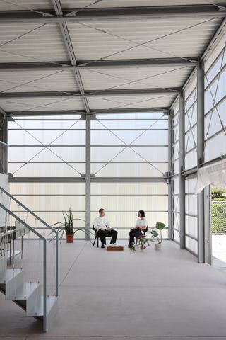 internal double height space at arii irie's Warehouse Villa in Isumi